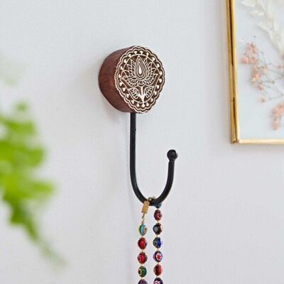 Hand Carved 'Lotus' Wooden Wall Hook