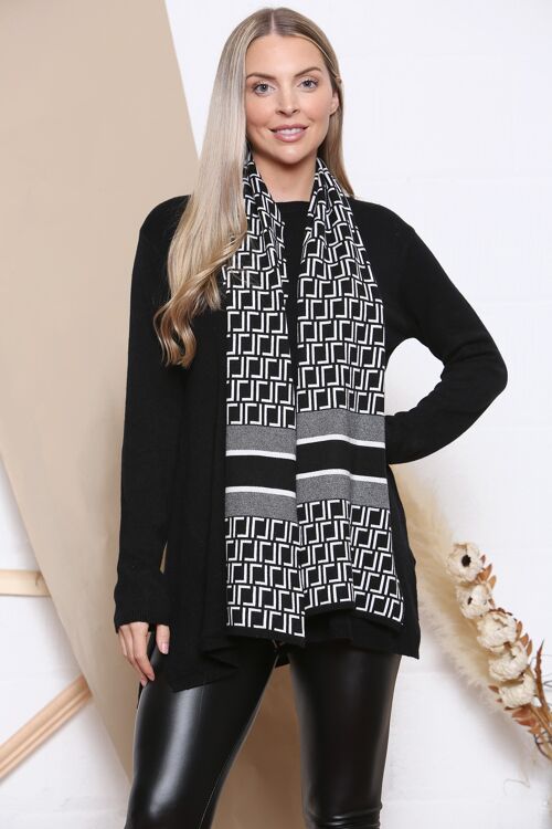 black long sleeve jumper with pattern scarf