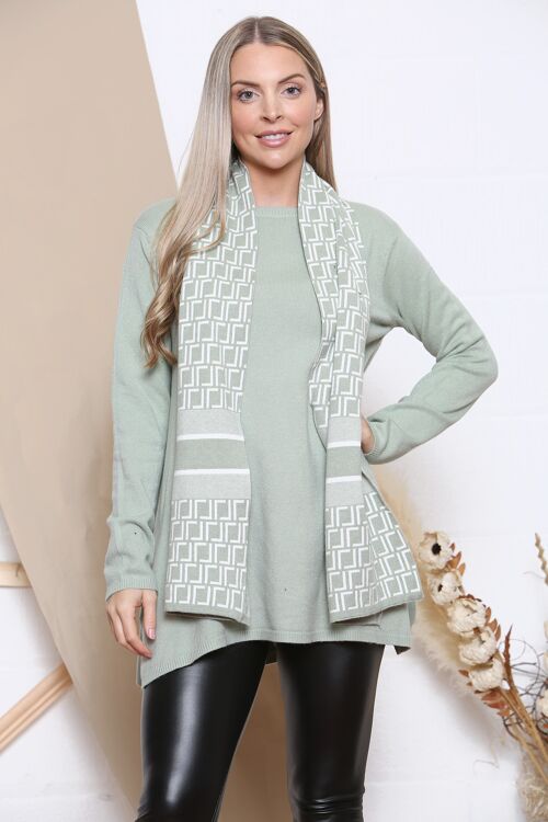 mint long sleeve jumper with pattern scarf