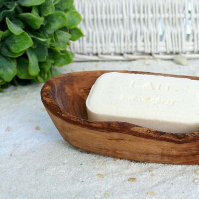 Soap dish oval rustic approx. 12 - 14 cm made of olive wood