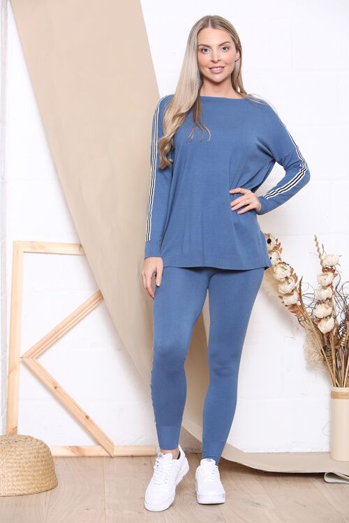 blue three striped loungewear set