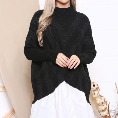 schwarzer Pullover mit V-Muster und Hemdunterlage