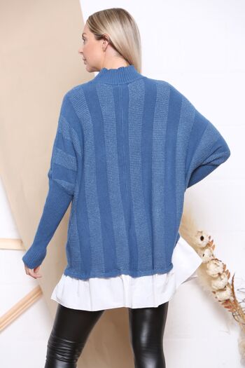 pull bleu à motifs en V et sous-couche chemise 3