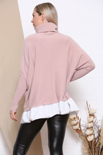 pull rose avec boutons et doublure de chemise 3