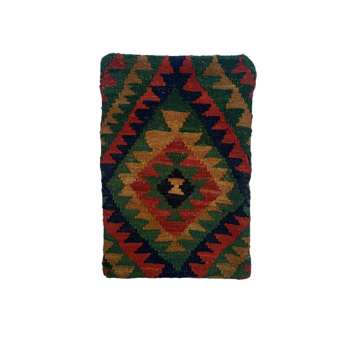 Fodera per cuscino verde da corsa intrecciata a mano Kilim