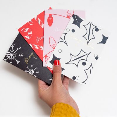 Cartes de Noël à motifs déjoués à la main | Paquet de 8