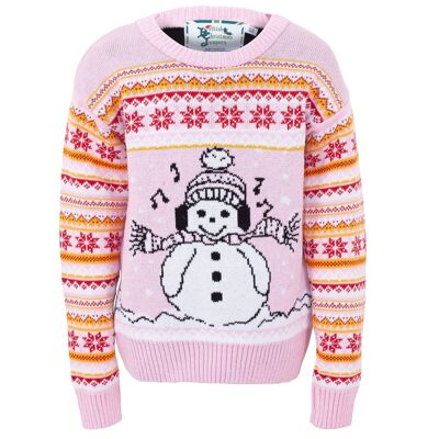 Singender Schneemann Fairisle Eco Weihnachtspullover für Kinder