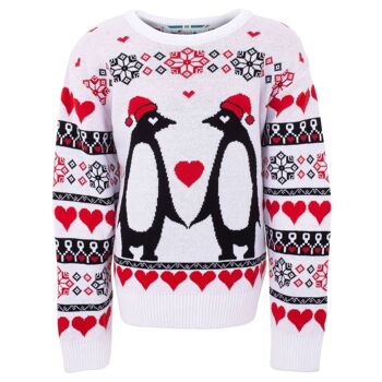 Pull de Noël écologique pour enfants Penguin Love 1