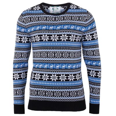 Deer Fairisle Herren Öko Weihnachtspullover - Blau