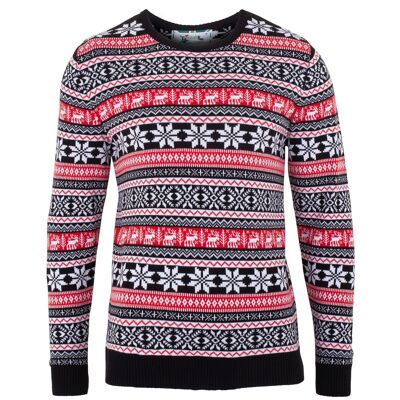 Deer Fairisle Herren Öko Weihnachtspullover - Rot