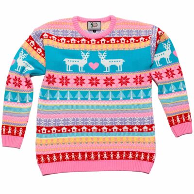 Maglione natalizio per bambini con renne rosa