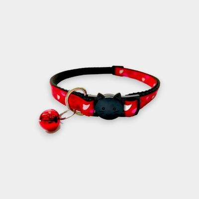 Collier chaton rouge avec coeurs blancs et roses