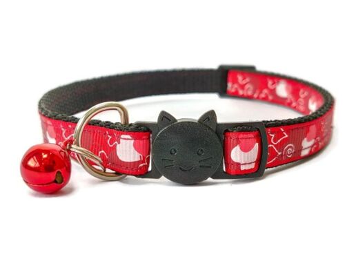 Red with White & Pink Hearts Kitten Collar