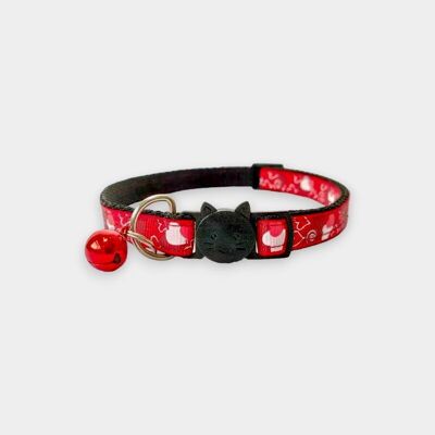 Collare per gattino rosso con cuori bianchi e rosa