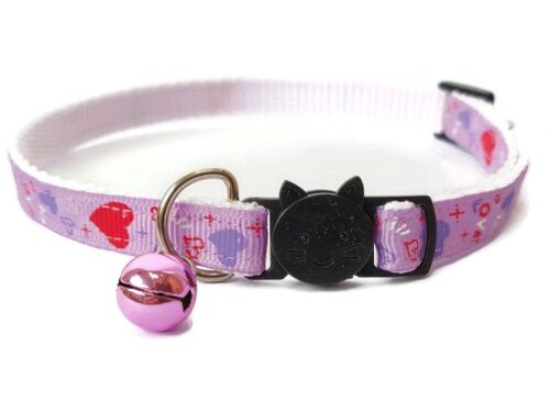Lilac with Red & Lilac Hearts - Cat Collar