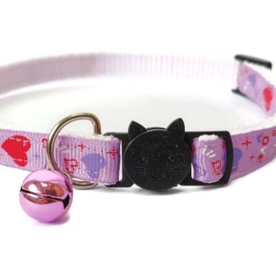 Lila mit roten und lila Herzen - Katzenhalsband