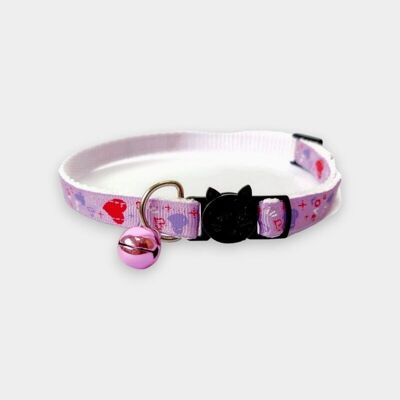 Lila con corazones rojos y lilas - Collar para gatos