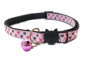 Rose avec Petits Coeurs - Collier Chat 1