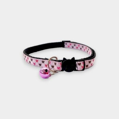 Rose avec Petits Coeurs - Collier Chat