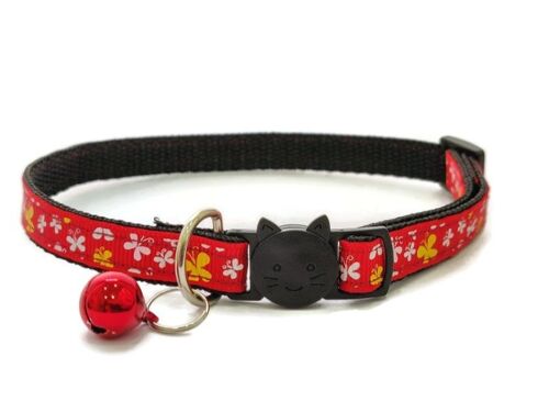 Red with White & Yellow Butterflies - Cat Collar