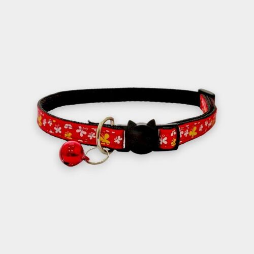 Red with White & Yellow Butterflies - Cat Collar