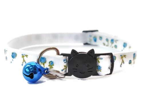 White with Light Blue Roses - Cat Collar