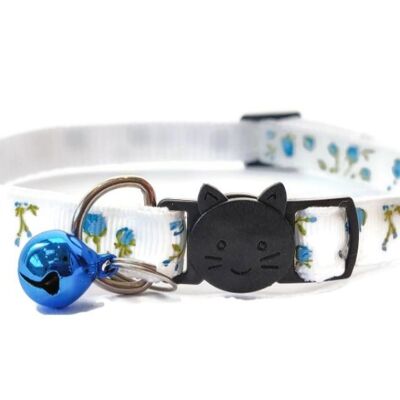 White with Light Blue Roses - Cat Collar