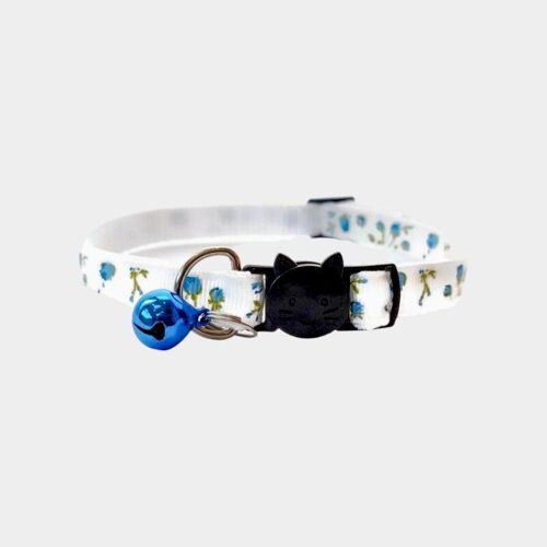 White with Light Blue Roses - Cat Collar