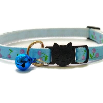 Hellblau mit lila Kirschen Katzenhalsband