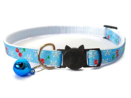 Blue with Red Cherries - Cat Collar