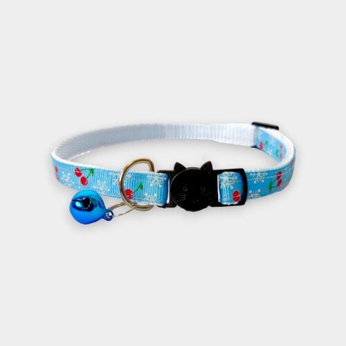 Blue with Red Cherries - Cat Collar