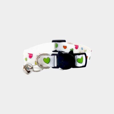 White with Multi Colour Hearts - Cat Collar