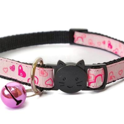 Collier chat rose clair avec coeurs d'amour roses
