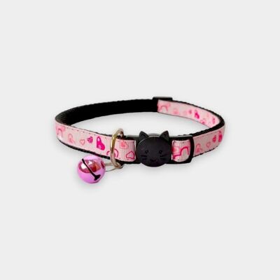 Collier chat rose clair avec coeurs d'amour roses