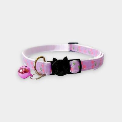 Collar de gato lila con cerezas rosas