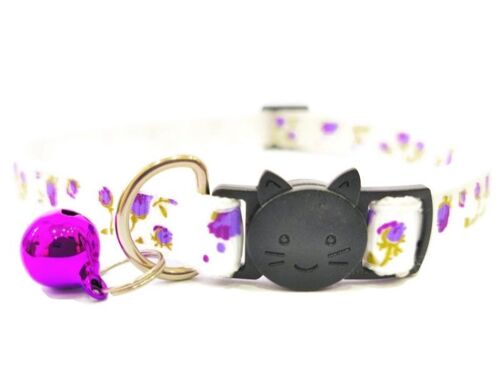 White with Purple Roses - Cat Collar