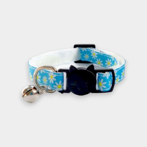 Blue with Daisy Flowers - Cat Collar