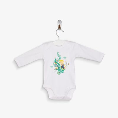 White bodysuit with Jack and the magic bean 100% organic cotton certified OEKO-TEX