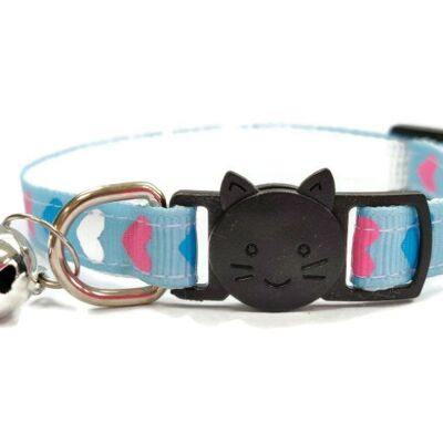 Blue with Pink, White, Blue Hearts Cat Collar