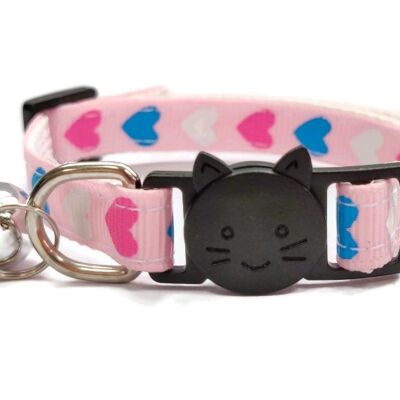 Light Pink with Pink, White, Blue Hearts Cat Collar