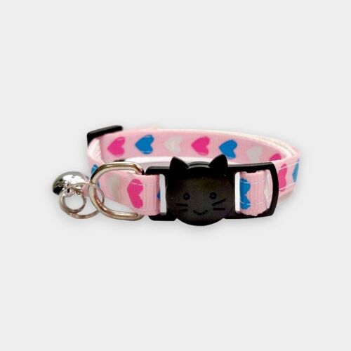 Light Pink with Pink, White, Blue Hearts Cat Collar