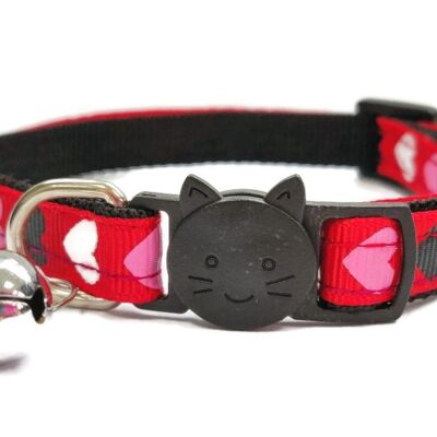 Red with Pink, White, Black Hearts Kitten Collar
