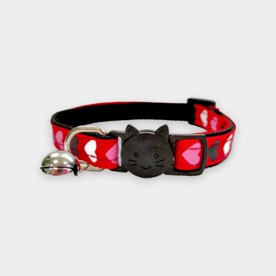 Collar de gatito rojo con corazones rosas, blancos y negros