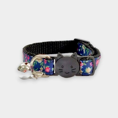 Navy Blue Floral Print Cat Collar
