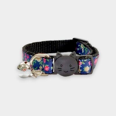 Collier chat bleu marine à imprimé floral