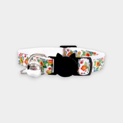 White with Yellow/Green Floral Print Kitten Collar