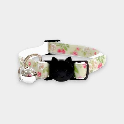Collar de gatito verde menta claro con estampado floral de rosas
