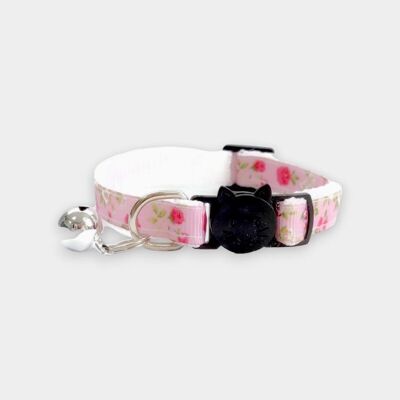 Collar de gato rosa con estampado floral de rosas