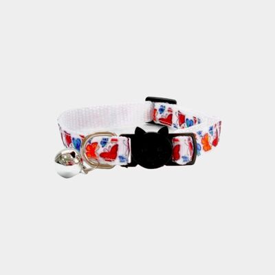 Collar de gato blanco con estampado de mariposas