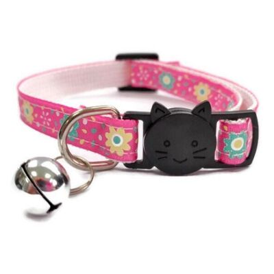 Pink with Green/Yellow Flowers Cat Collar